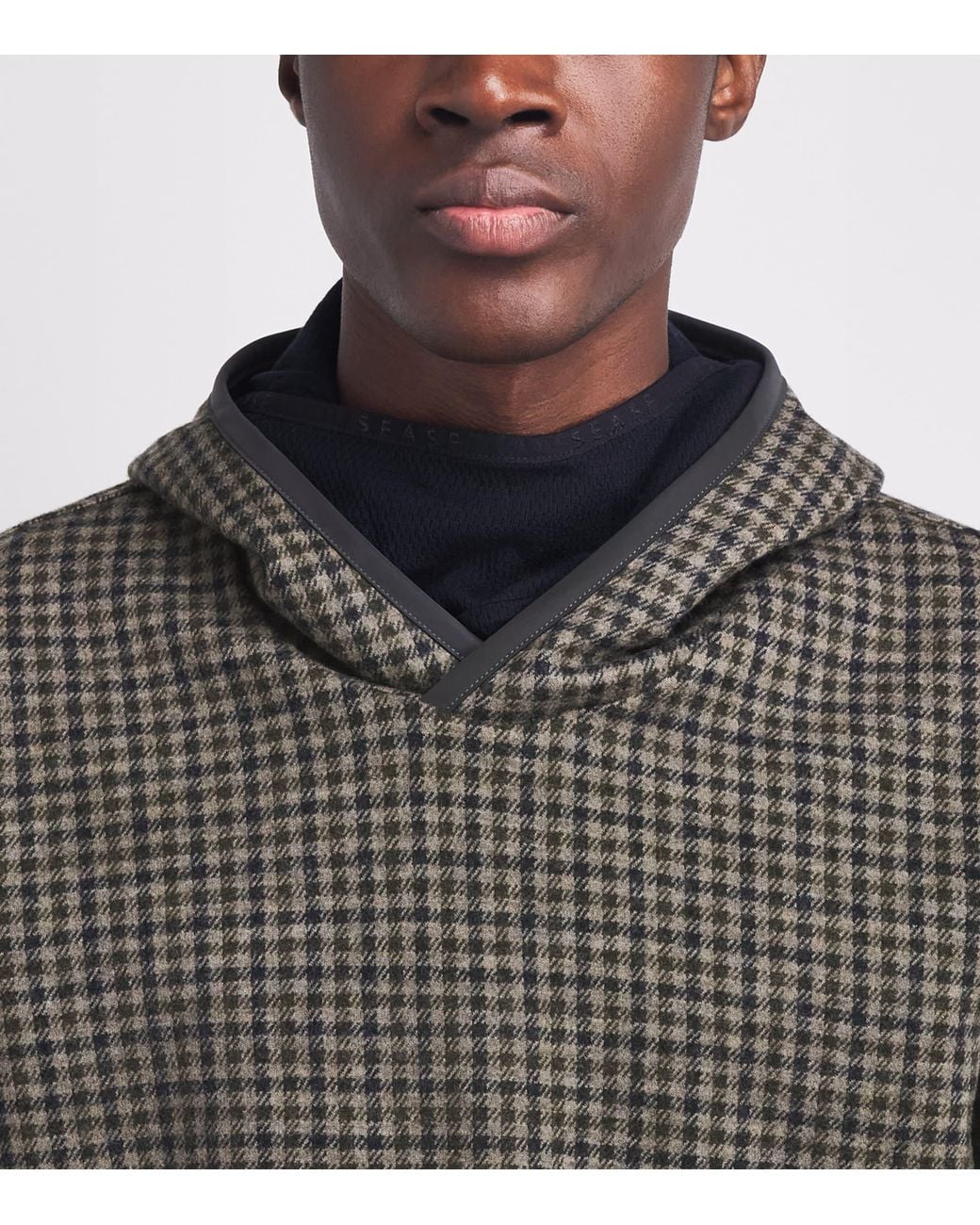 Sease Gray Virgin Wool-Blend Check Hoodie for men