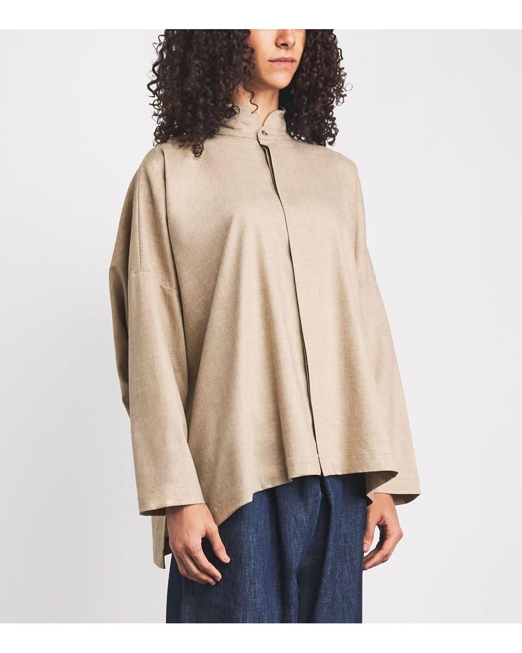 Eskandar Brown Virgin Wool-Cashmere Double Stand-Collar Shirt