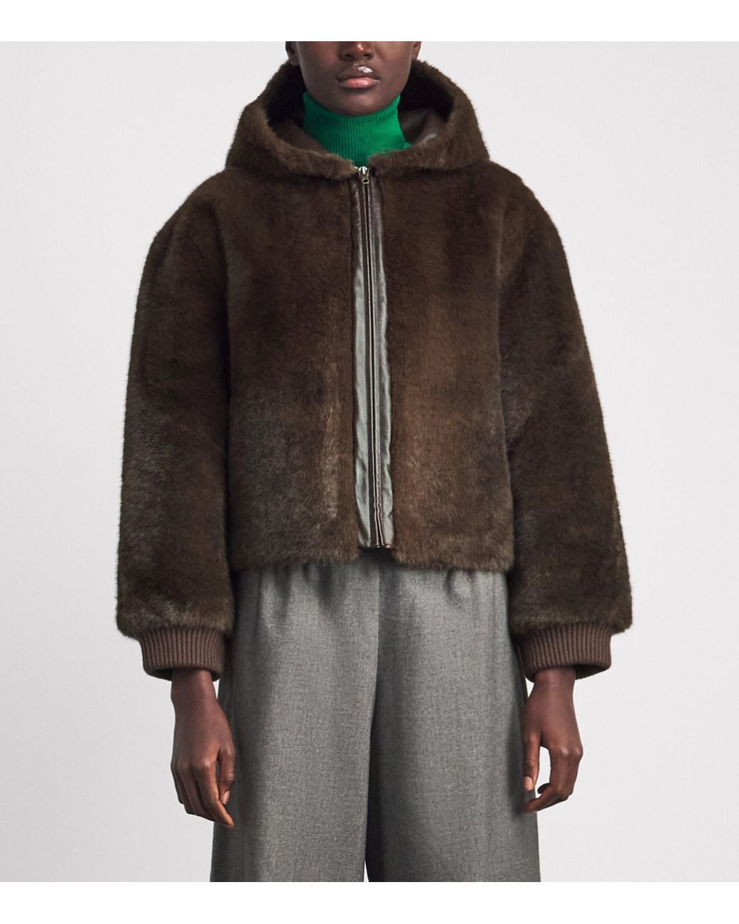 Sandro Brown Faux-Shearling Hooded Jacket