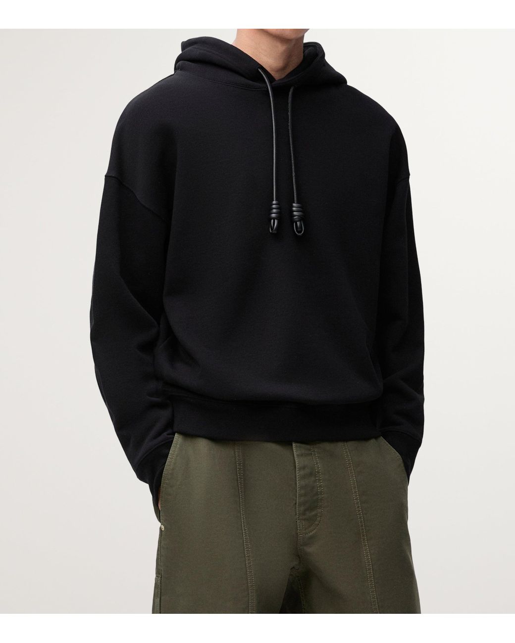 Loewe Black Cotton-Blend Leather-Anagram Hoodie for men
