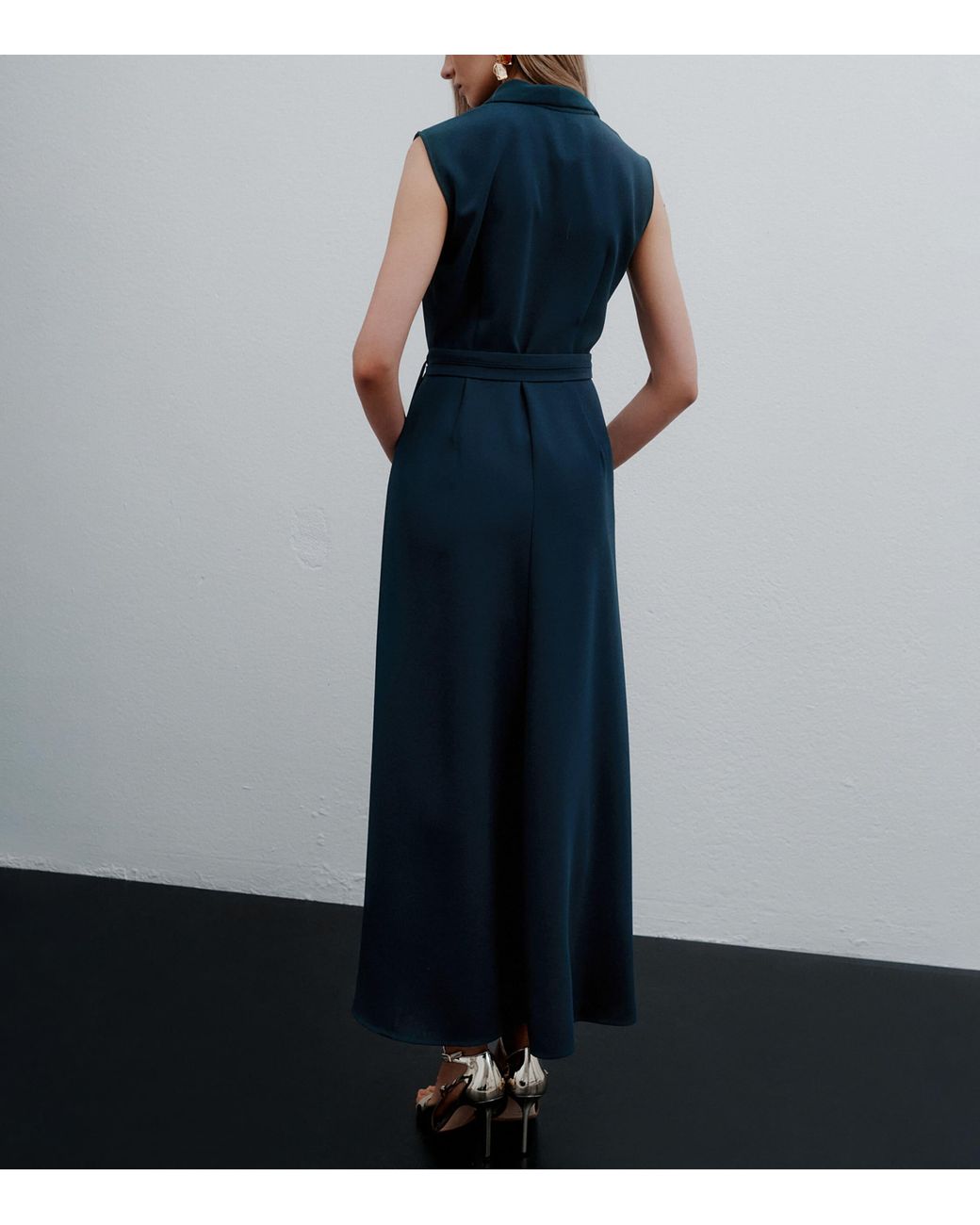 Marella Blue Satin Sleeveless Envers Dress