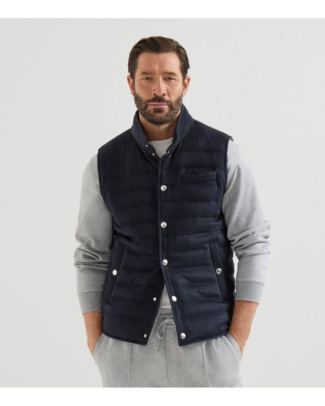 Brunello Cucinelli Blue Cashmere Down Gilet for men