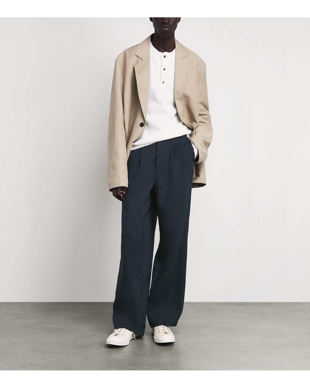 Oliver Spencer Blue Oxford Pleated Drawstring Trousers for men