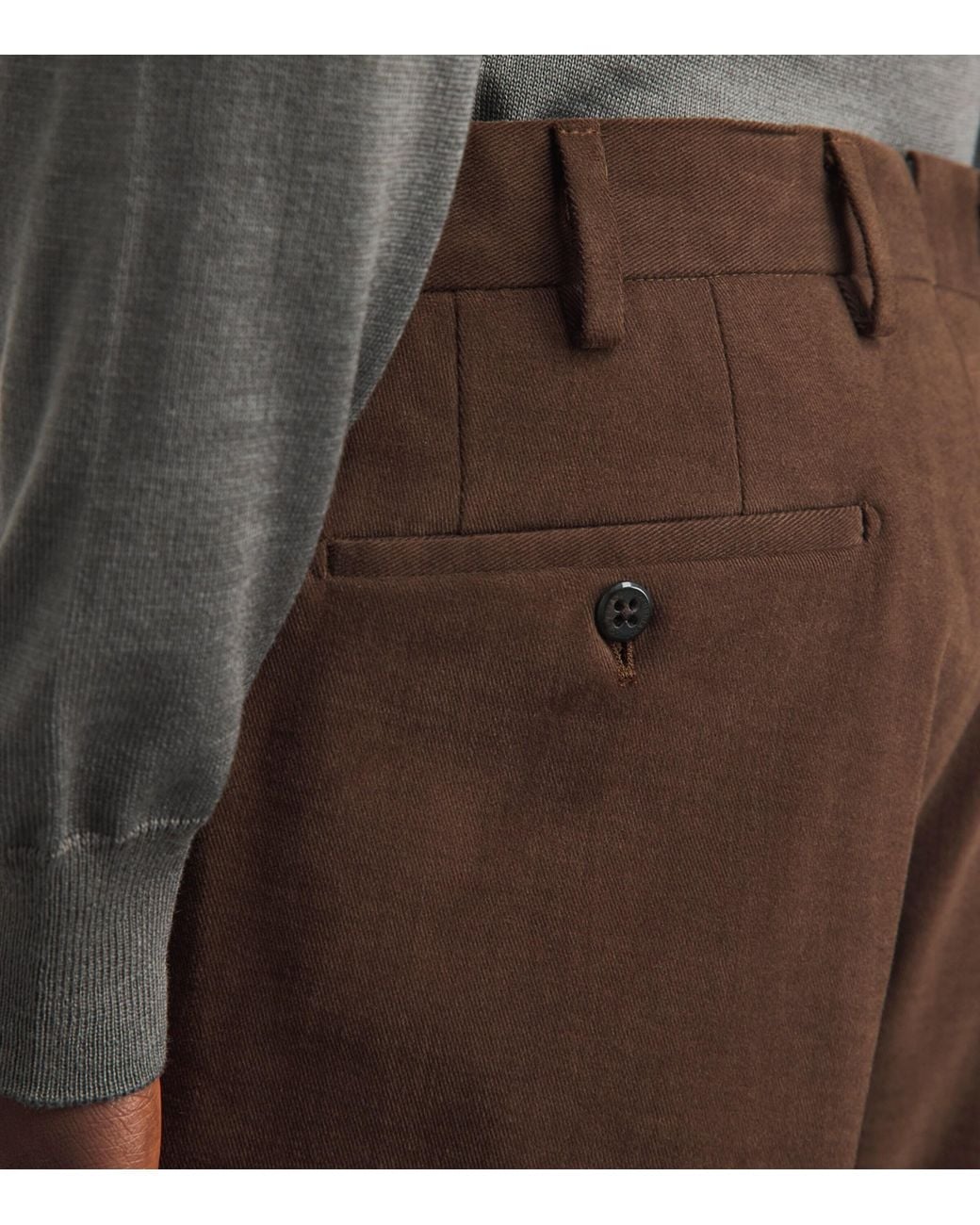 Corneliani Brown Cotton Twill Flat-Front Trousers for men