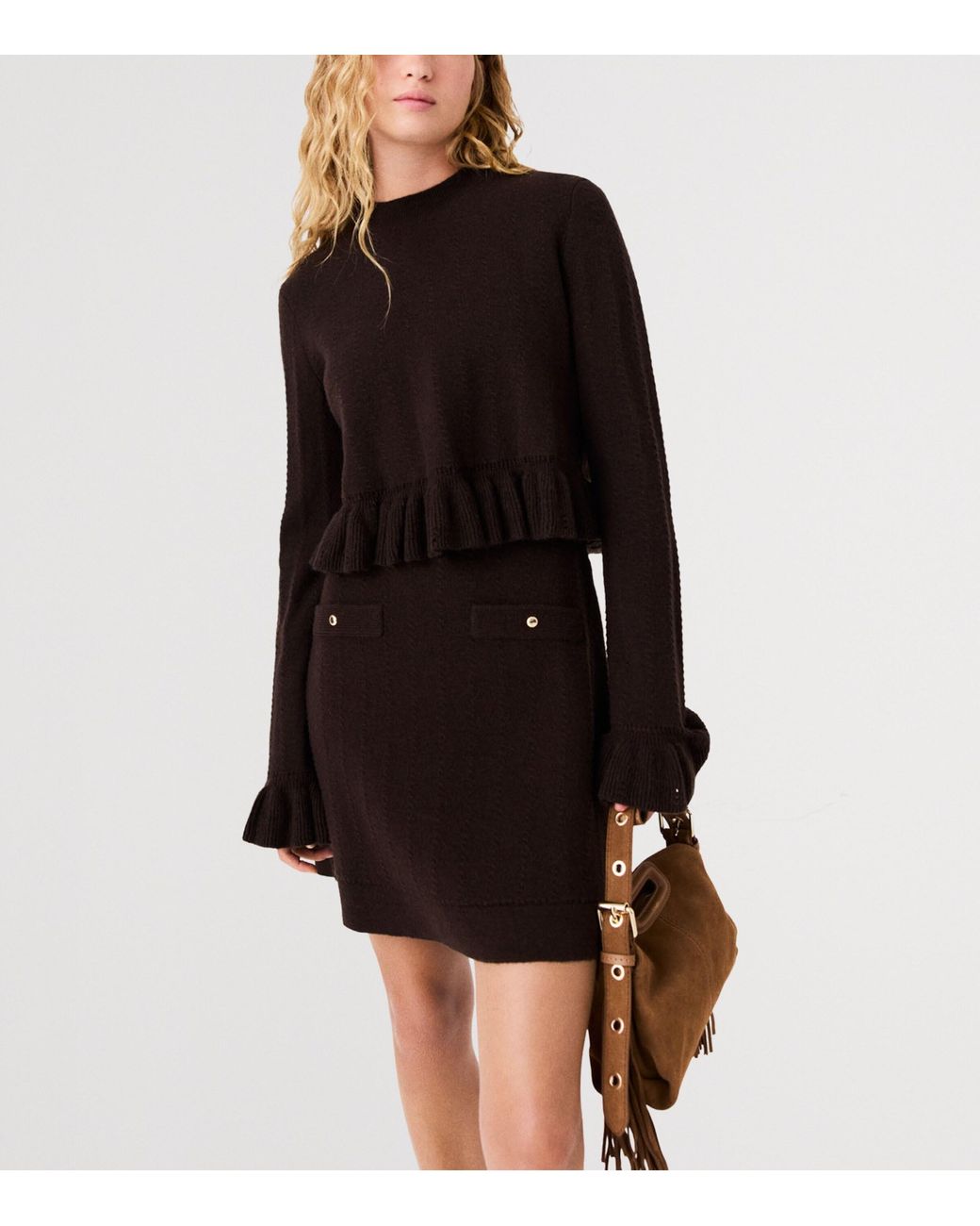 Maje Black Cable-Knit Mini Dress