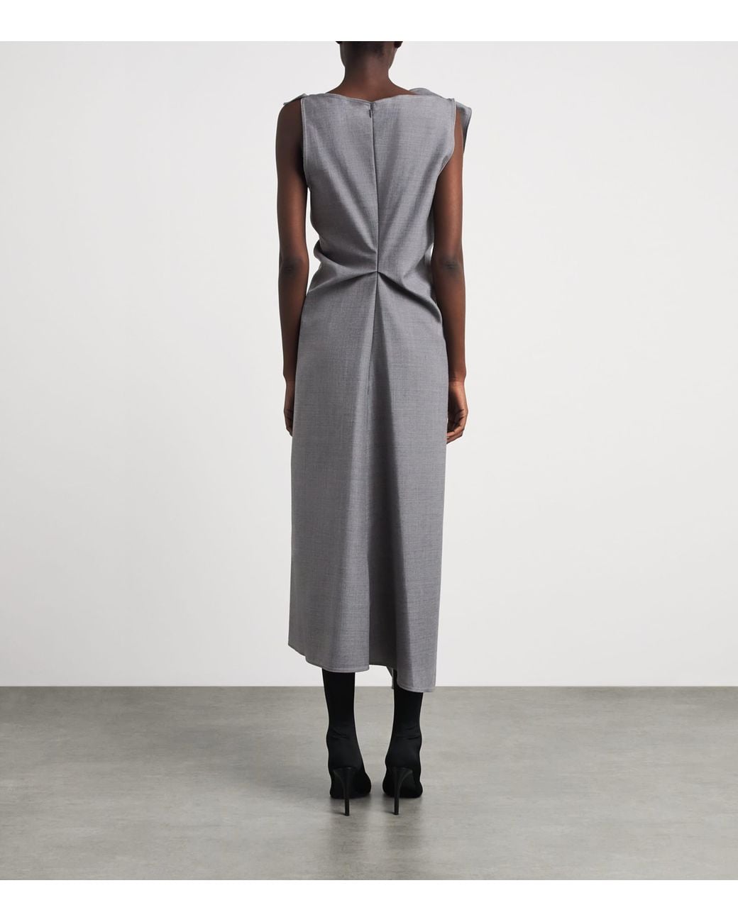 Victoria Beckham Gray Wool Draped Tailored Midi Dress