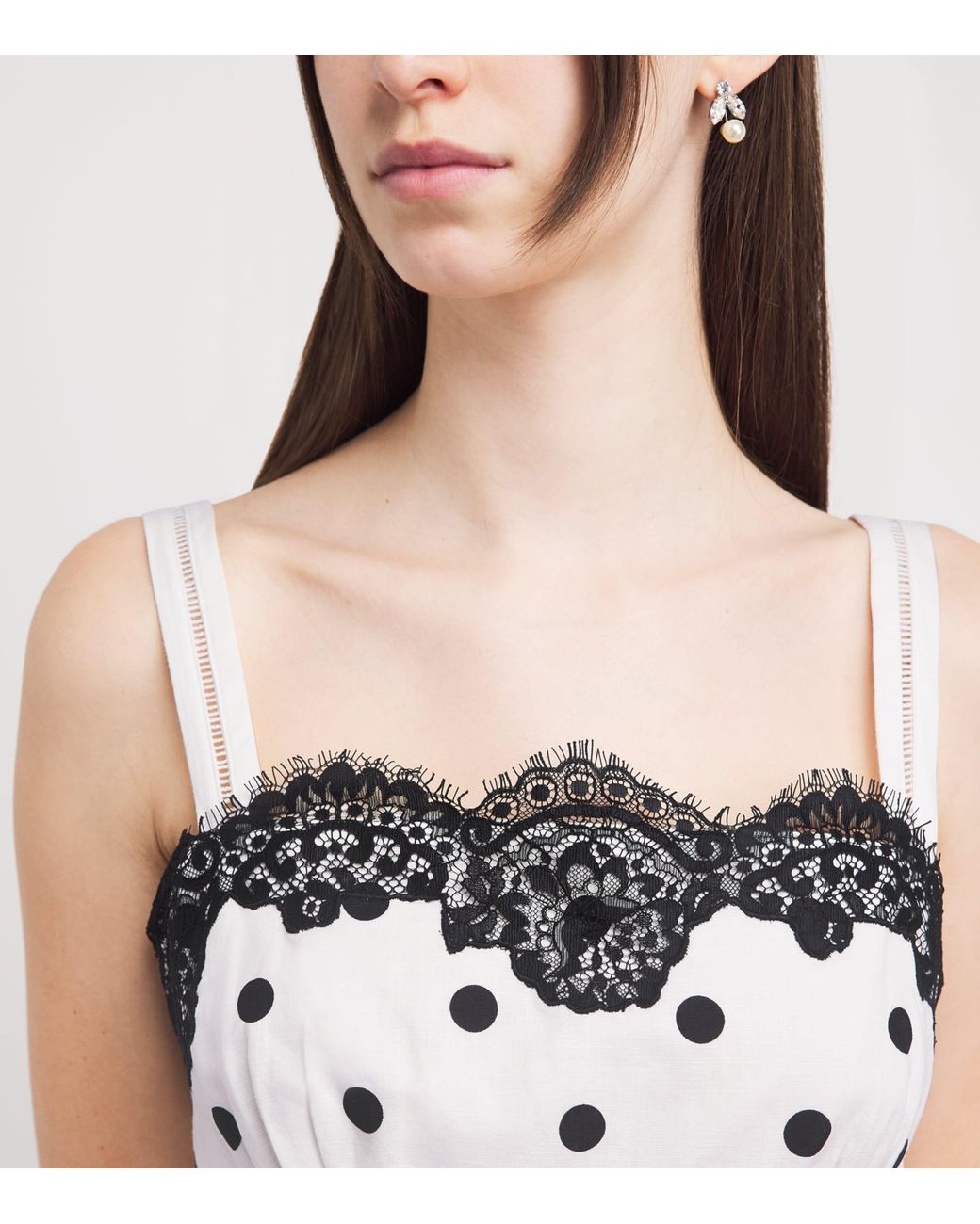 Self-Portrait White Linen-Cotton Polka Dot Top