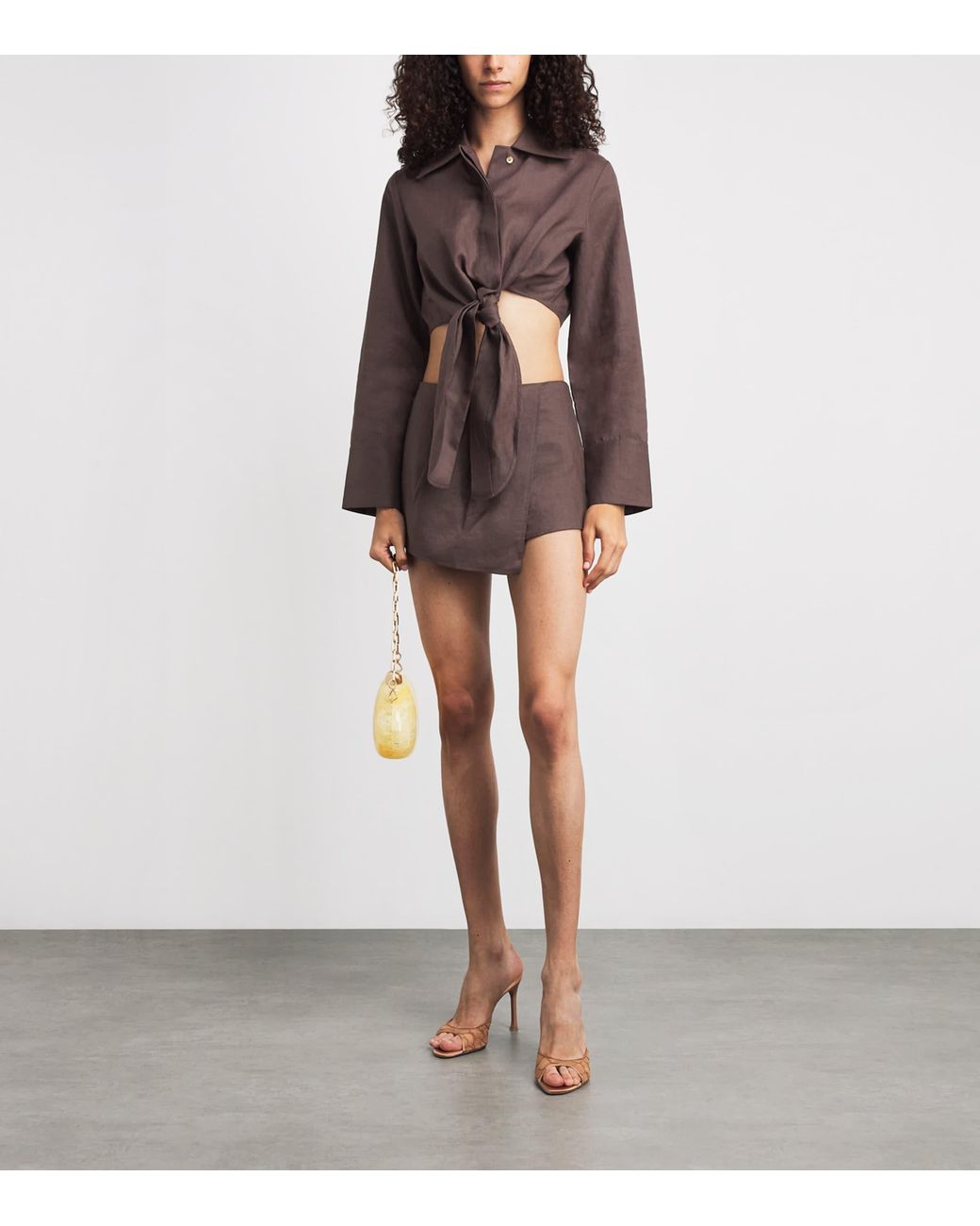 Cult Gaia Brown Linen Kate Tie Shirt