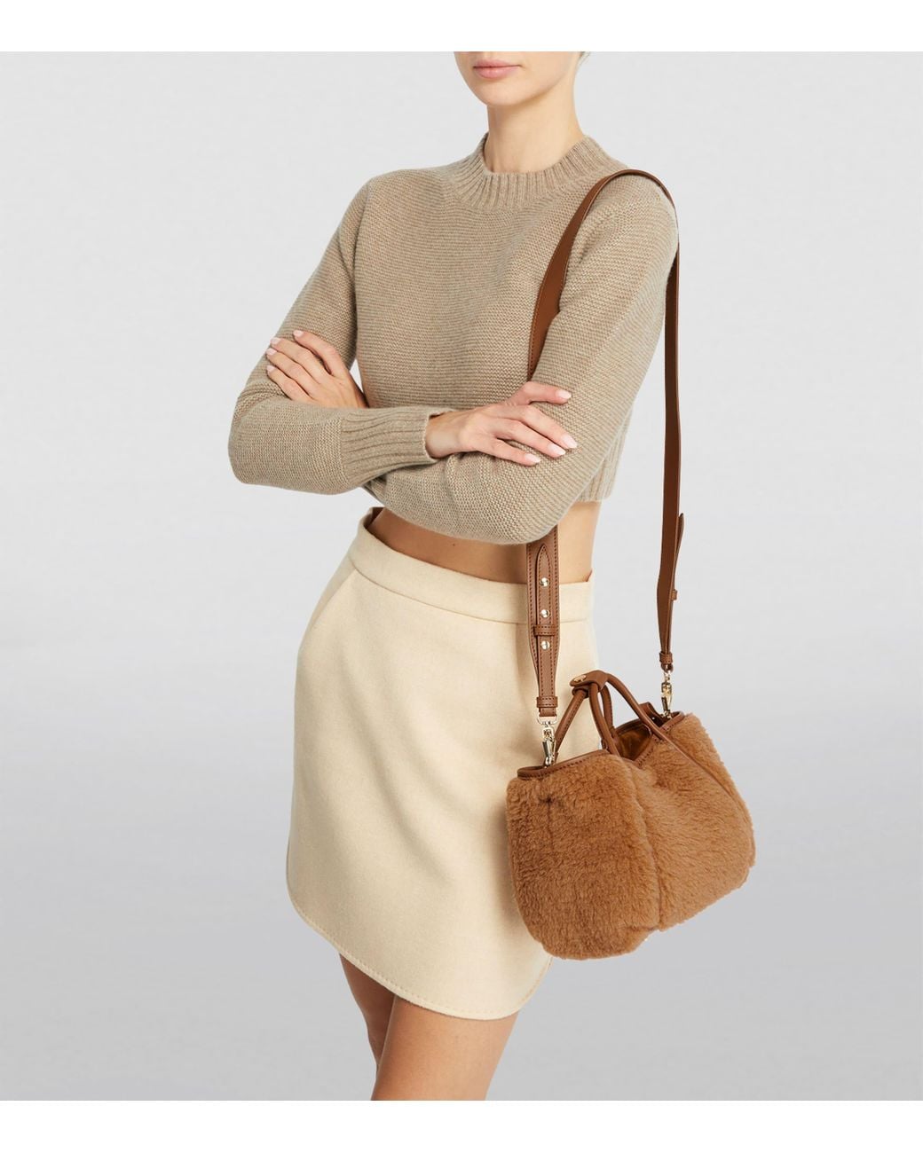 Max Mara Brown Teddy Marine Top-Handle Bag