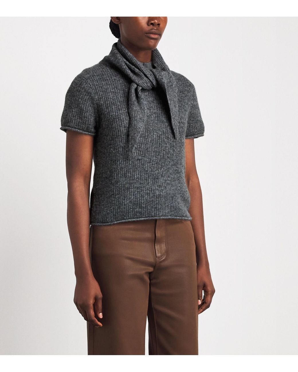 ME+EM Gray Wool-Blend Scarf Half-Zip T-Shirt
