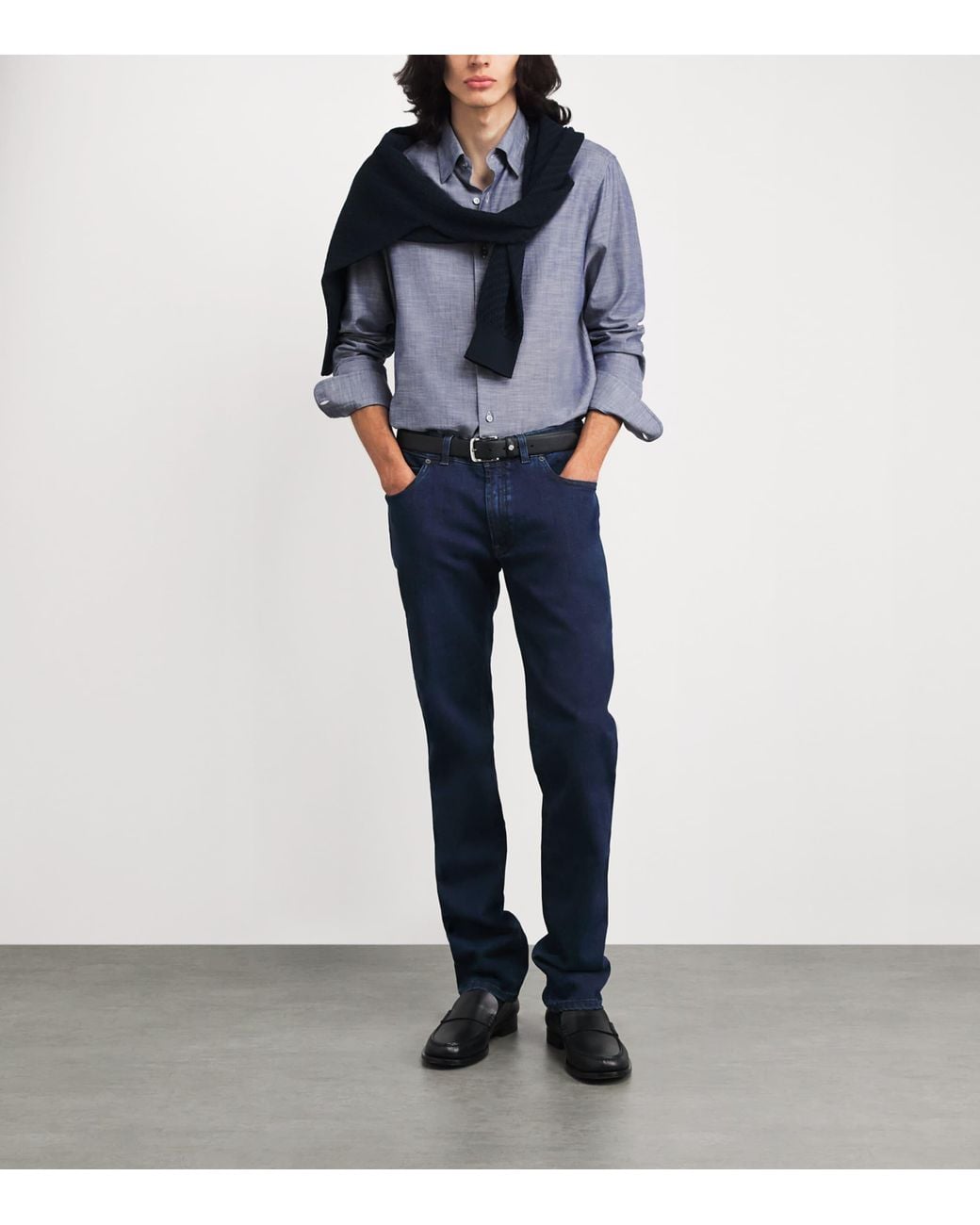 Brioni Blue Cotton Point Collar Shirt for men