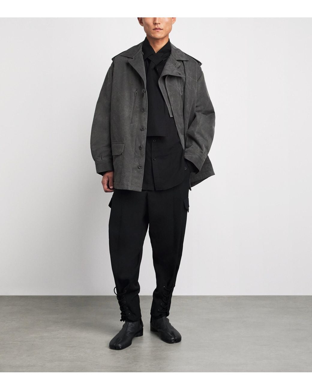 Yohji Yamamoto Gray Cotton Twill Padded Jacket for men