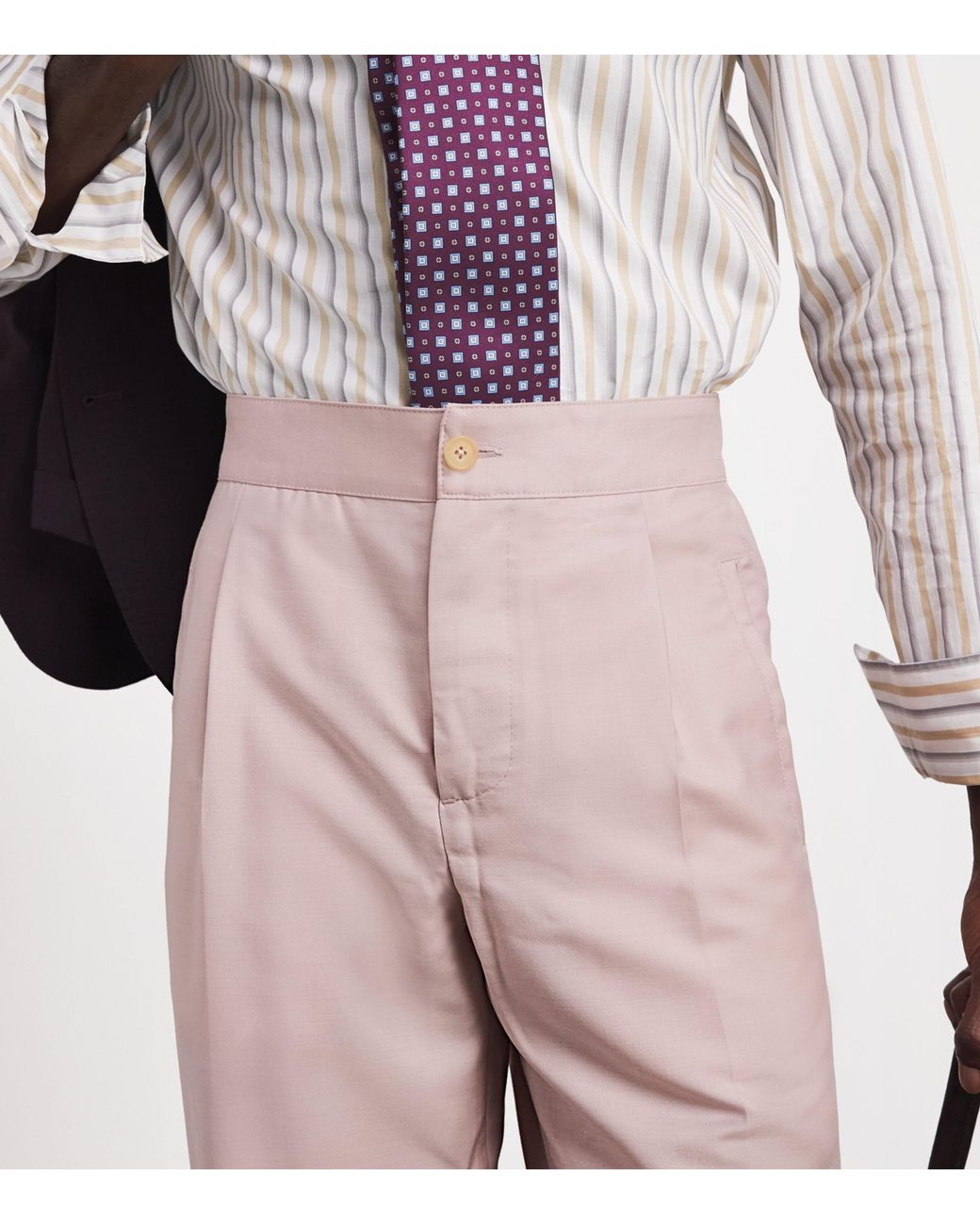 Isaia Pink Wool-Mohair-Silk Comfort Trousers for men