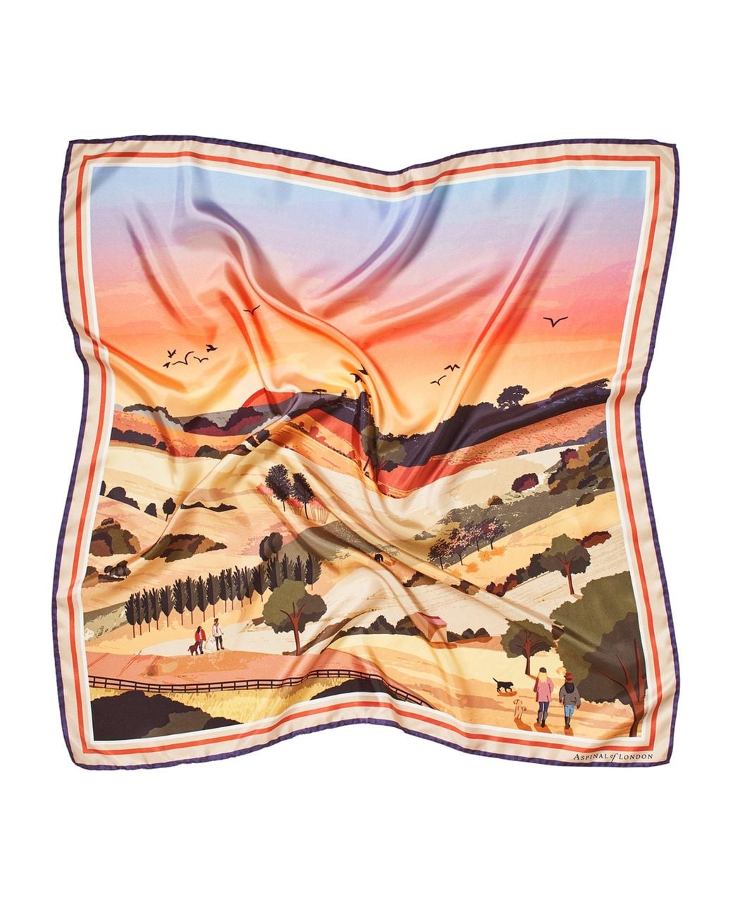 Aspinal Orange Silk Printed Scarf