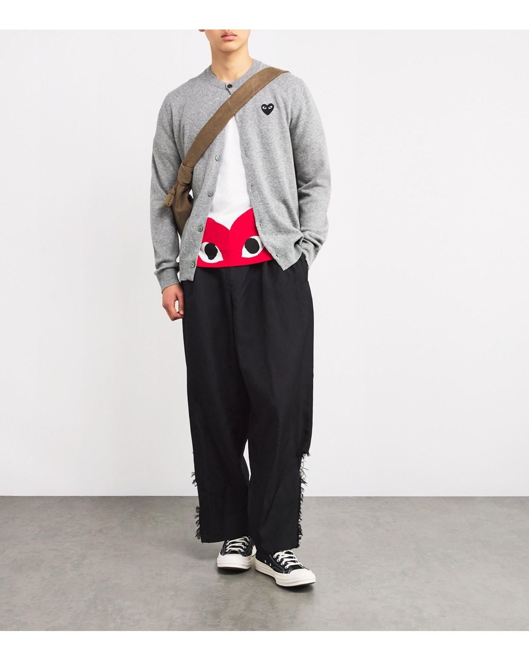 COMME DES GARÇONS PLAY Gray Wool Heart Cardigan for men
