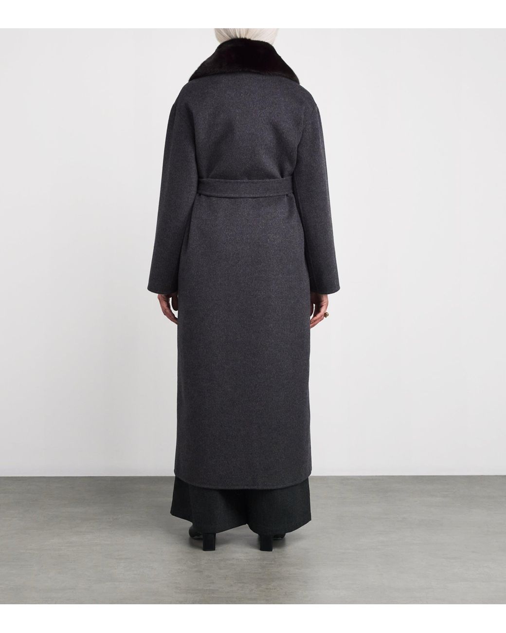Yves Salomon Black Mink Fur-Trim Collar Coat