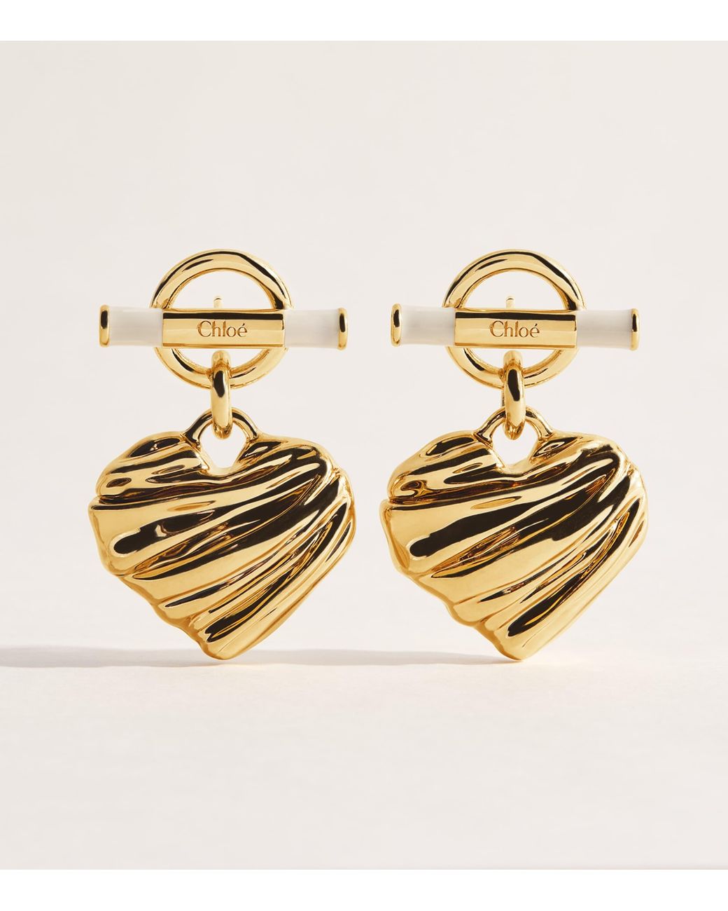 Chloé Metallic T-Bar Heart Drop Earrings