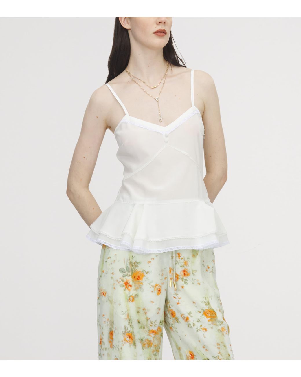 McQueen White Silk Peplum Cami Top