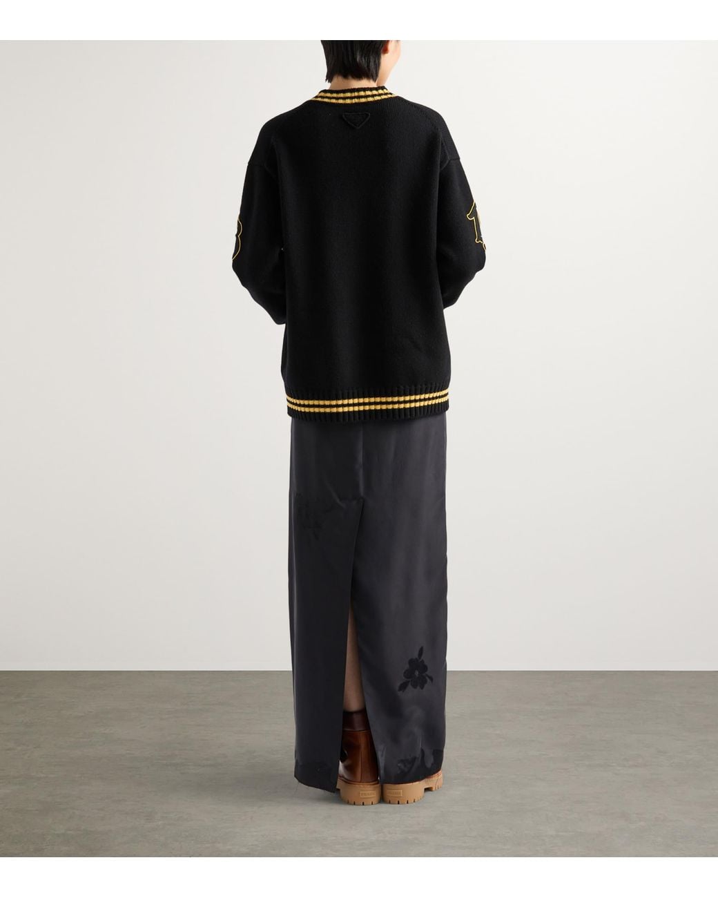 Prada Black Wool-Cashmere Varsity Cardigan