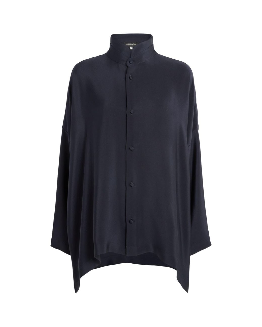 Eskandar Blue Silk Stand-Collar Shirt