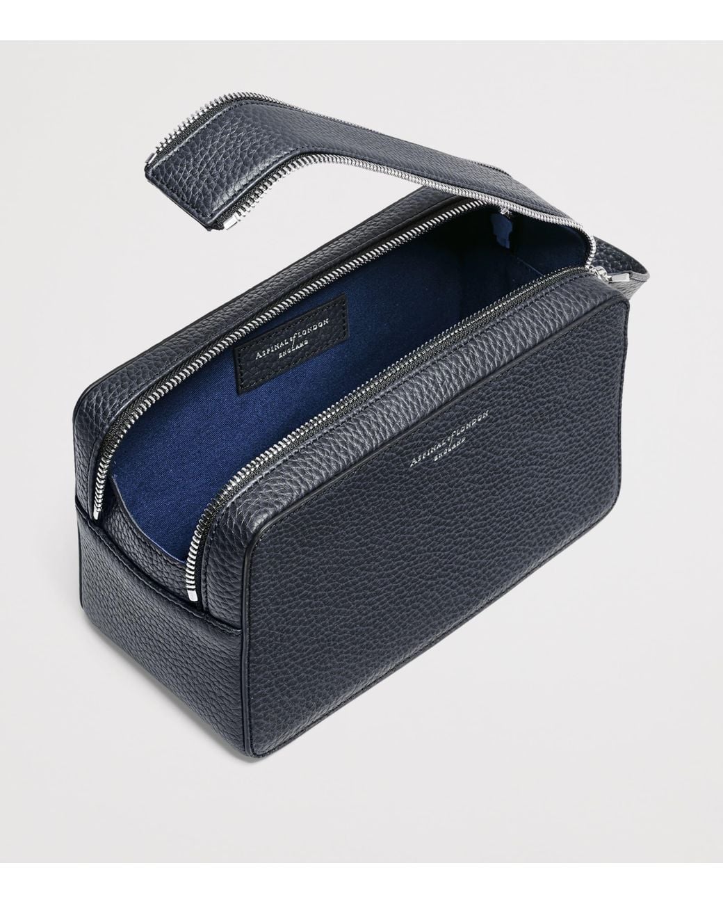 Aspinal Blue Leather Mount Street Toiletries Bag for men