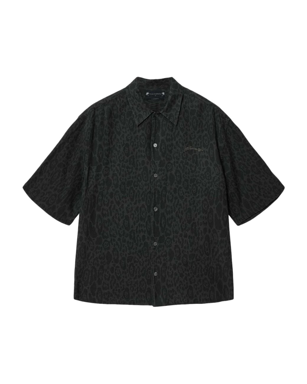 AllSaints Black Organic Cotton-Linen Leopardo Shirt for men