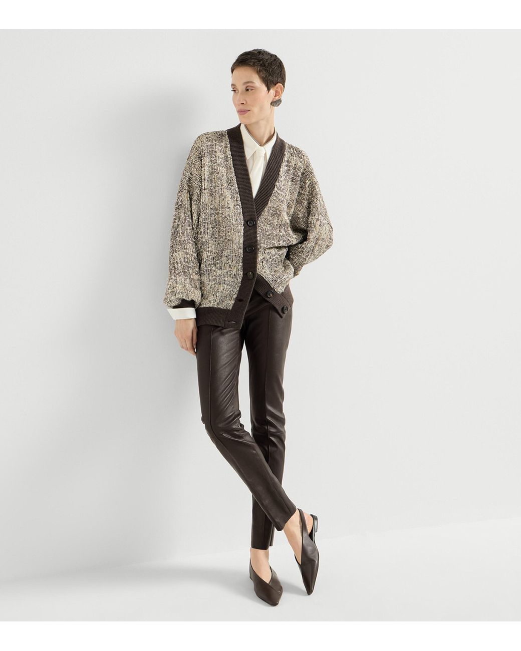 Brunello Cucinelli Gray Stretch-Nappa Leather Leggings