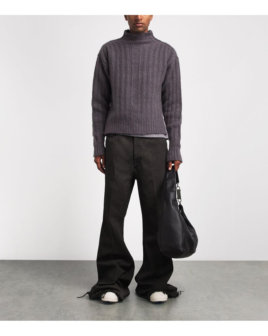 Rick Owens Gray Cashmere-Silk Funnel-Neck Sweater for men