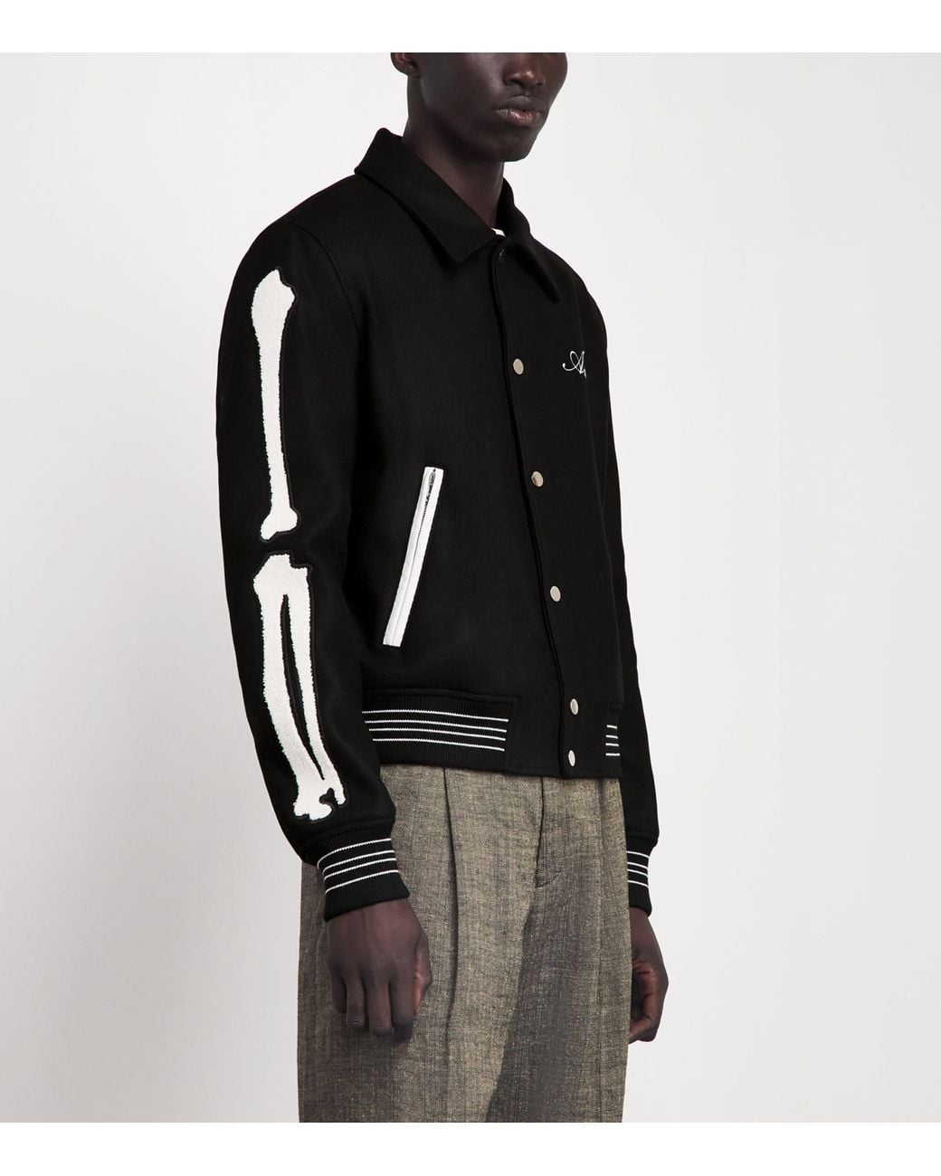 Amiri Black Wool Bones Varsity Jacket for men