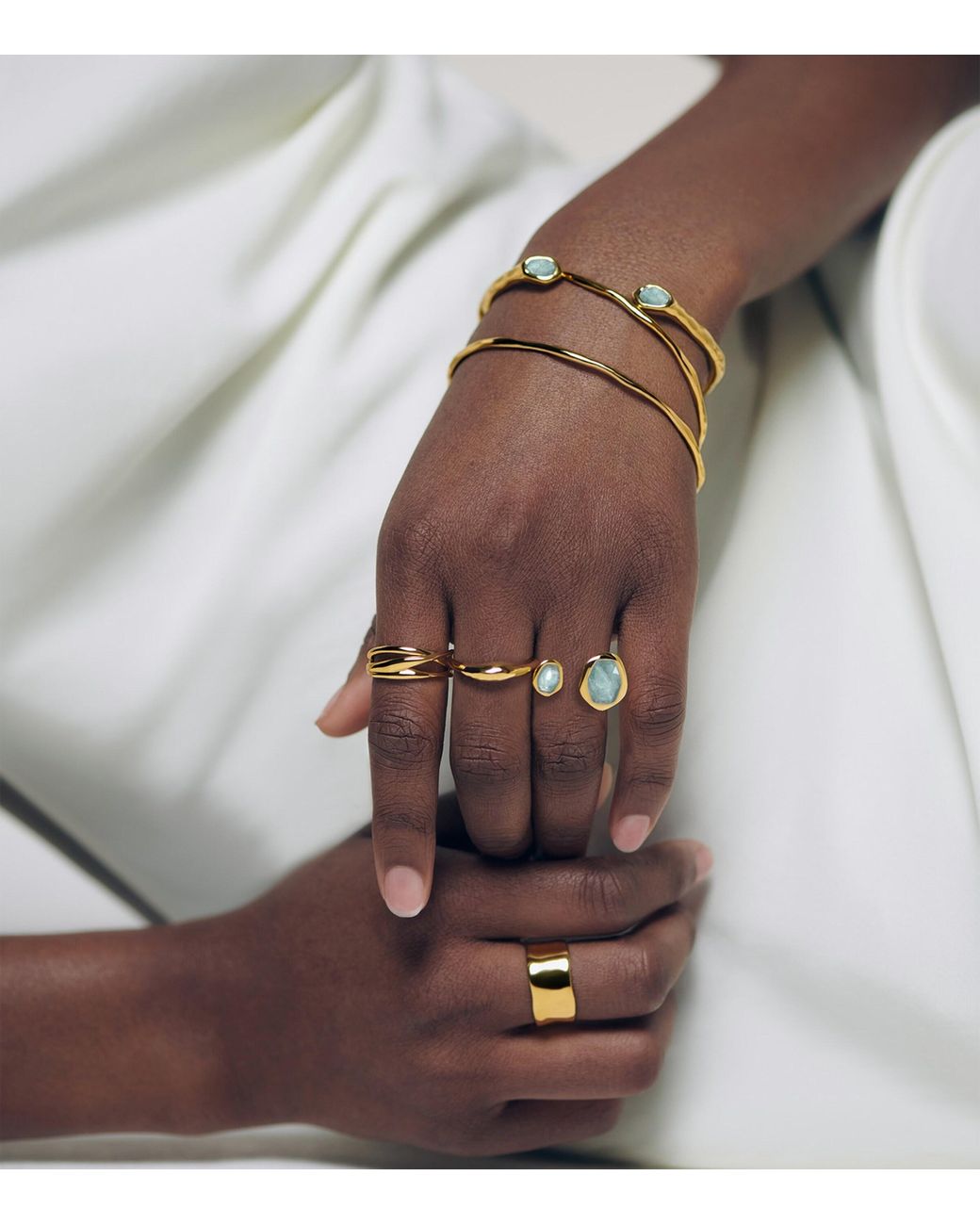 Monica Vinader Natural Vermeil And Aquamarine Odyssey Cuff Bracelet