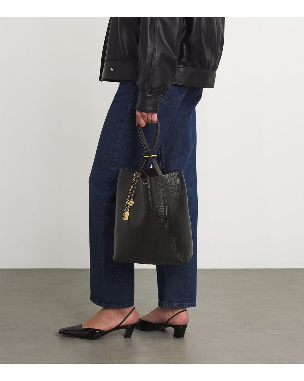 Chloé Black Medium Calfskin Spin Tote Bag