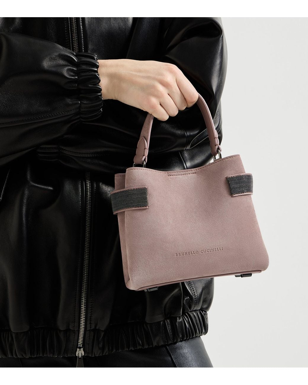 Brunello Cucinelli Purple Small Suede Essence Top-Handle Bag