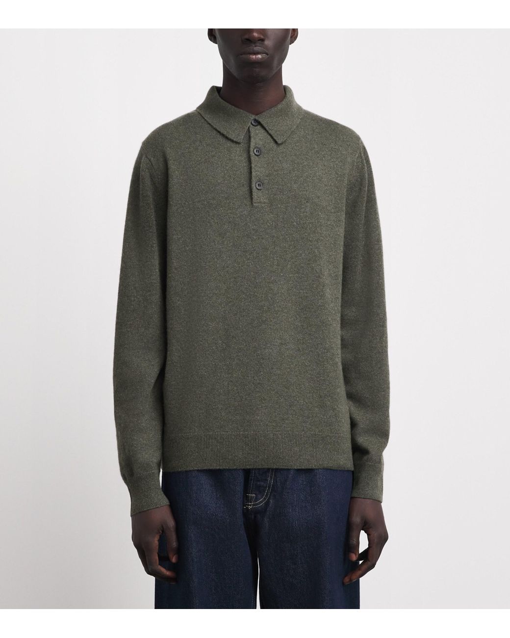 Sunspel Green Cashmere Long-Sleeve Polo Shirt for men