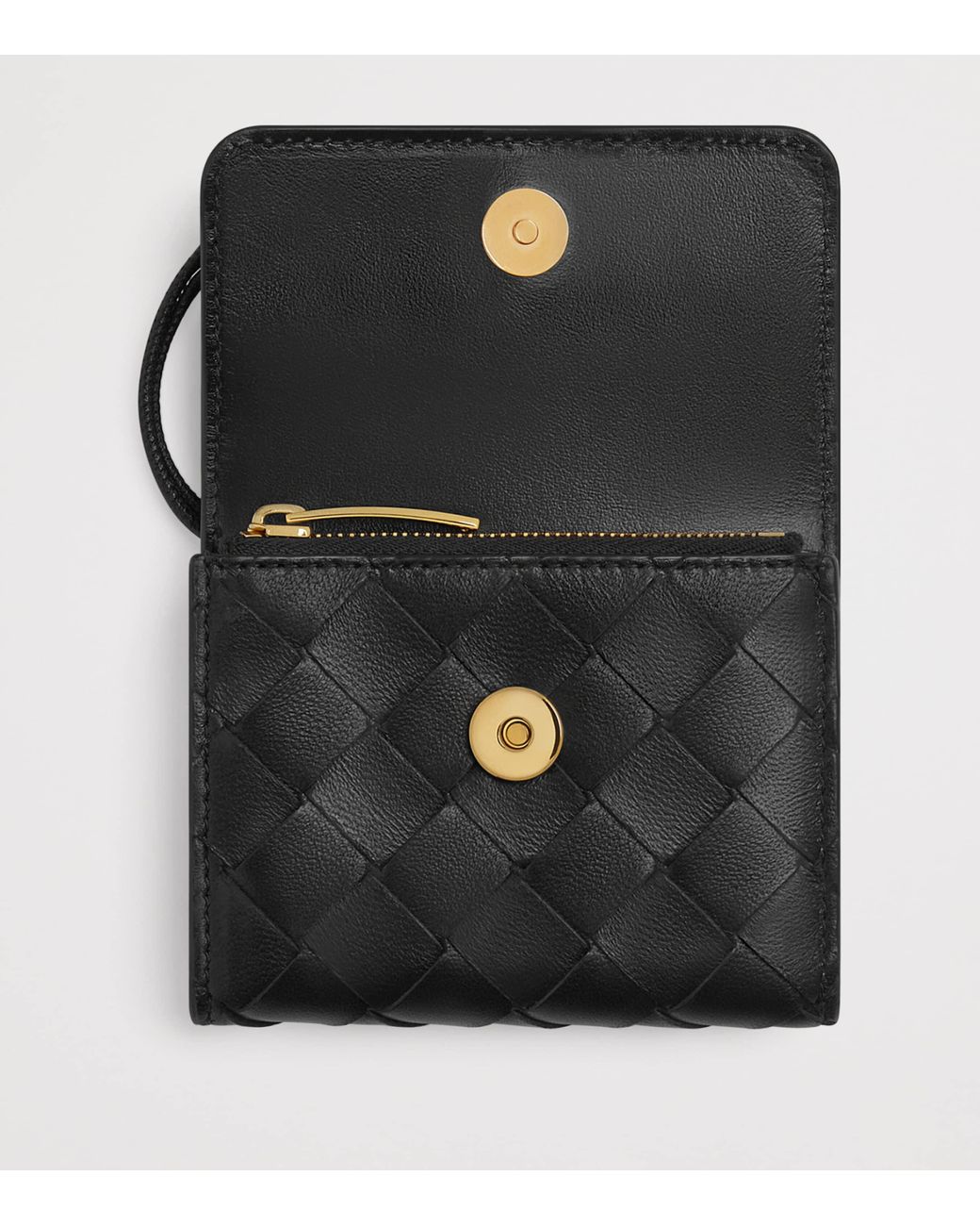 Bottega Veneta Black Leather Intrecciato Andiamo Trifold Wallet