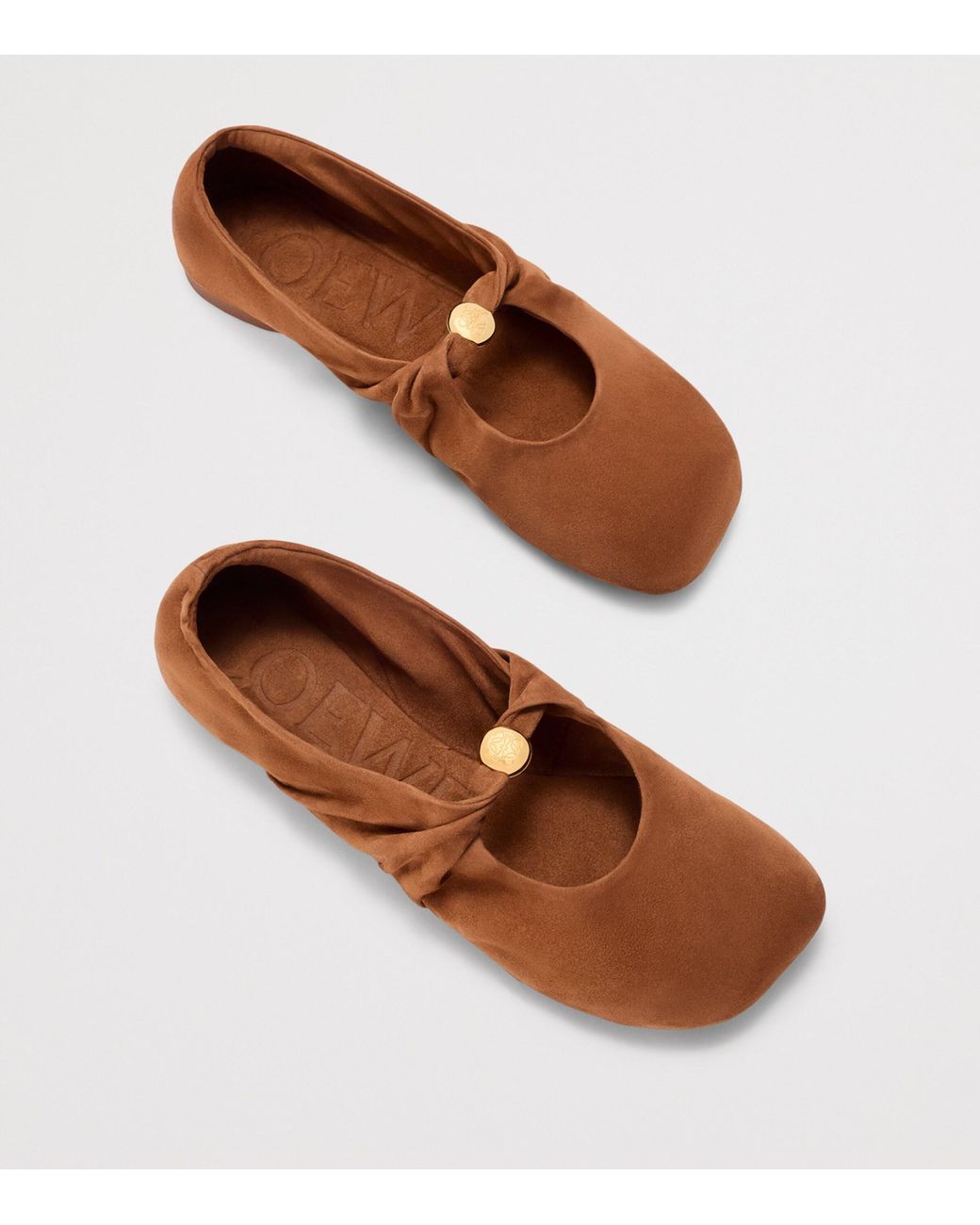 Loewe Brown Suede Pebble Soft Ballet Flats