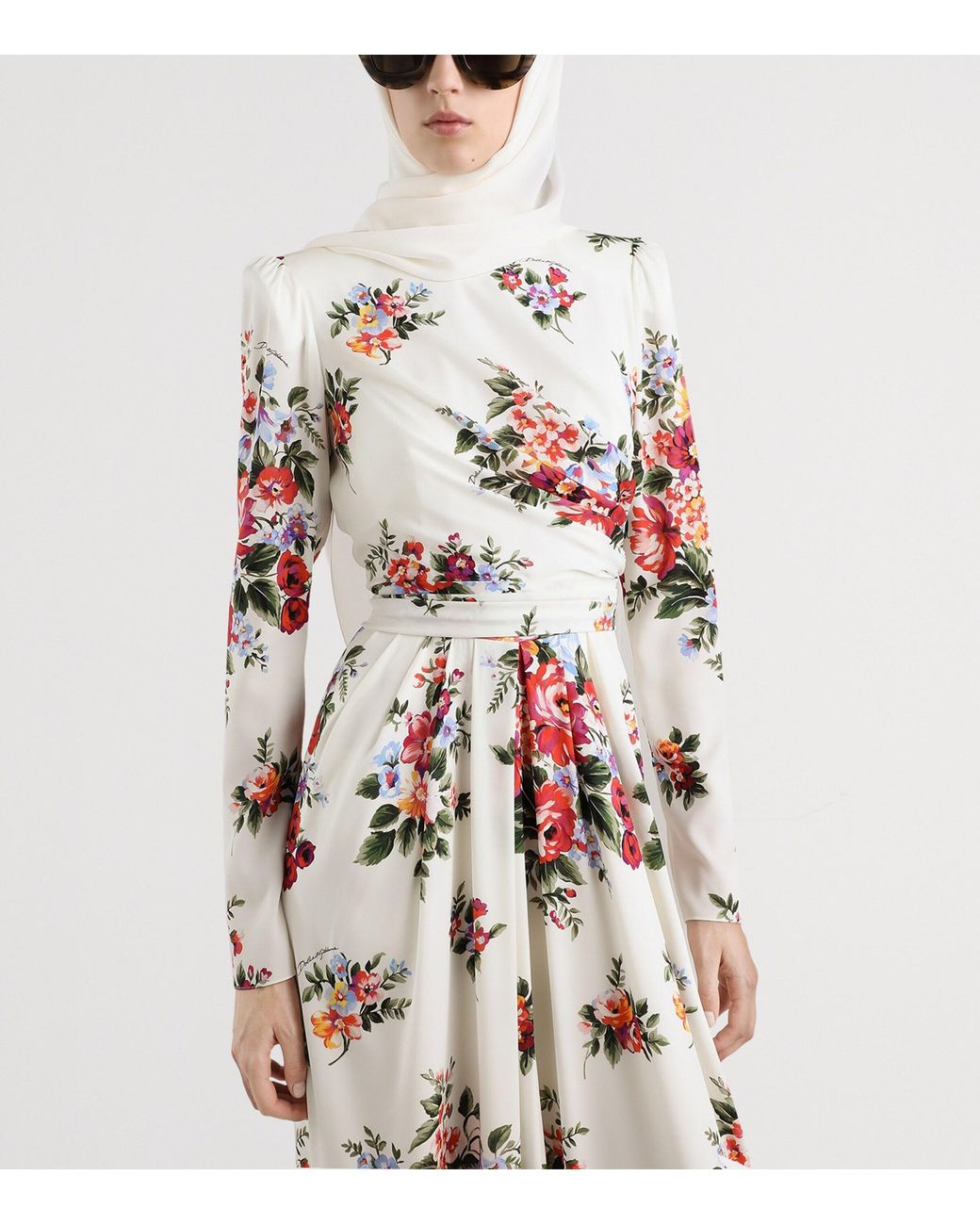 Dolce & Gabbana White Silk Floral Maxi Dress