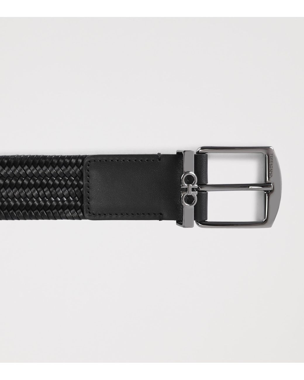 Ferragamo Black Leather Woven Gancini Belt for men