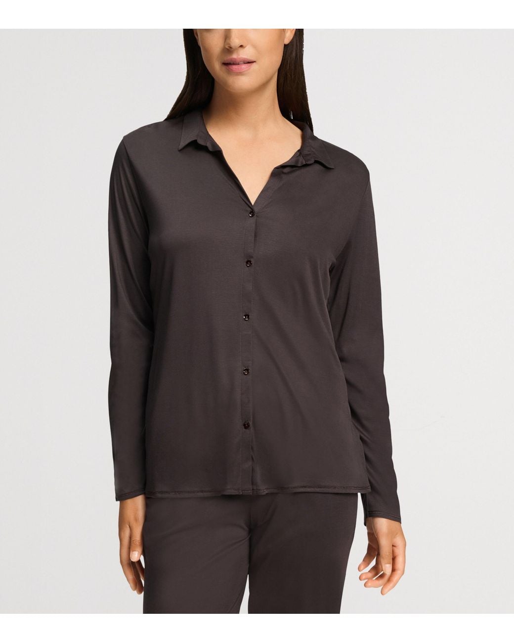 Hanro Black Modal-Silk Grand Central Pyjama Shirt