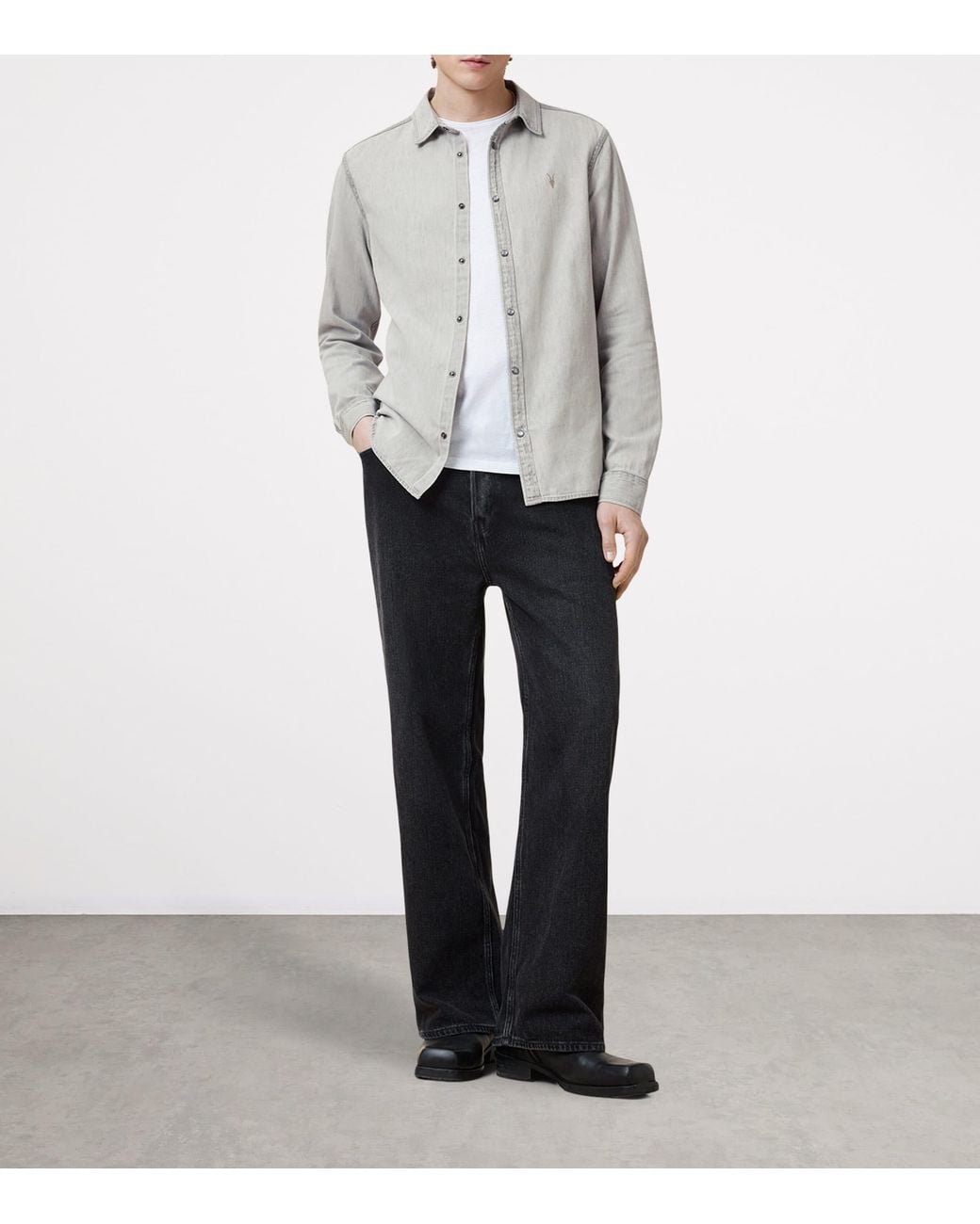 AllSaints Gray Denim Gleason Shirt for men