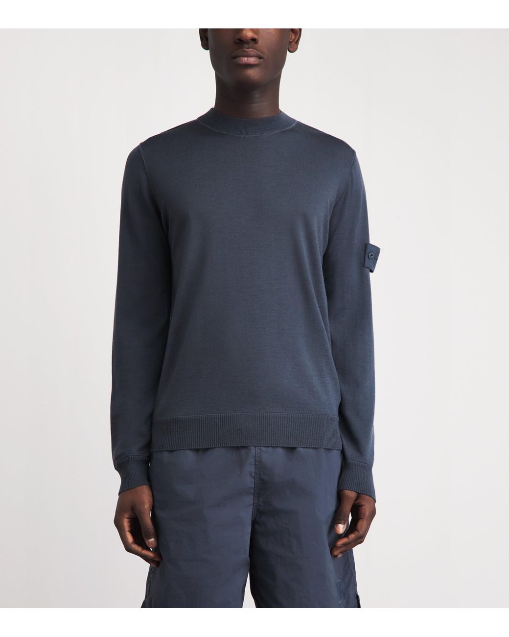 Stone Island Blue Virgin Wool Ghost Sweater for men