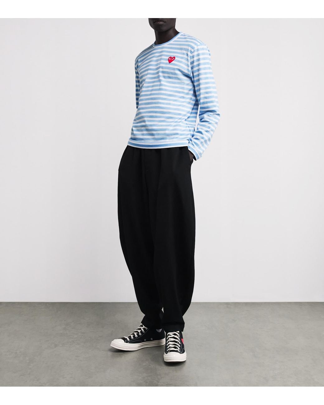 COMME DES GARÇONS PLAY Blue Heart Logo Striped T-Shirt for men