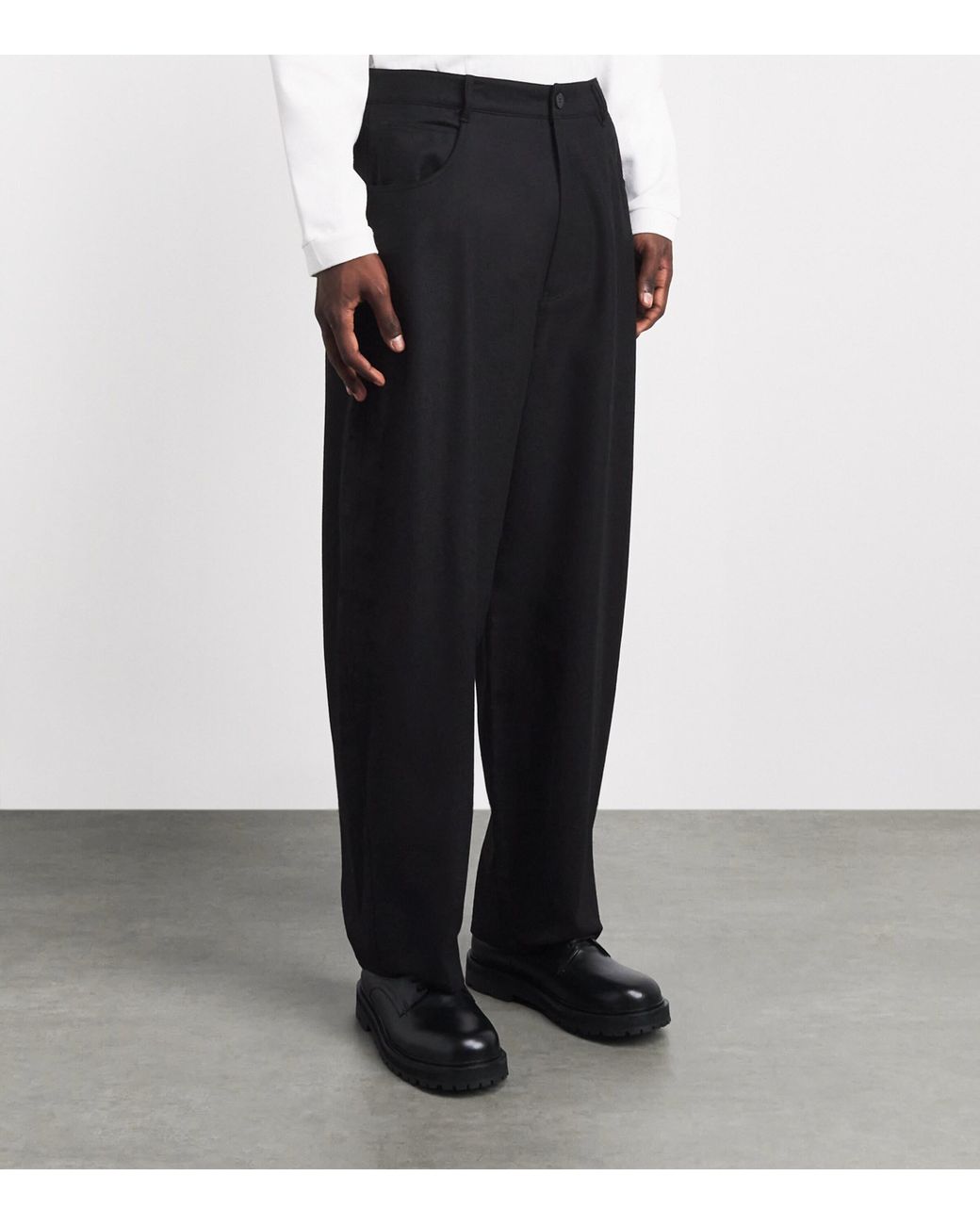 LE17SEPTEMBRE Black Wool Barrel-Leg Trousers for men