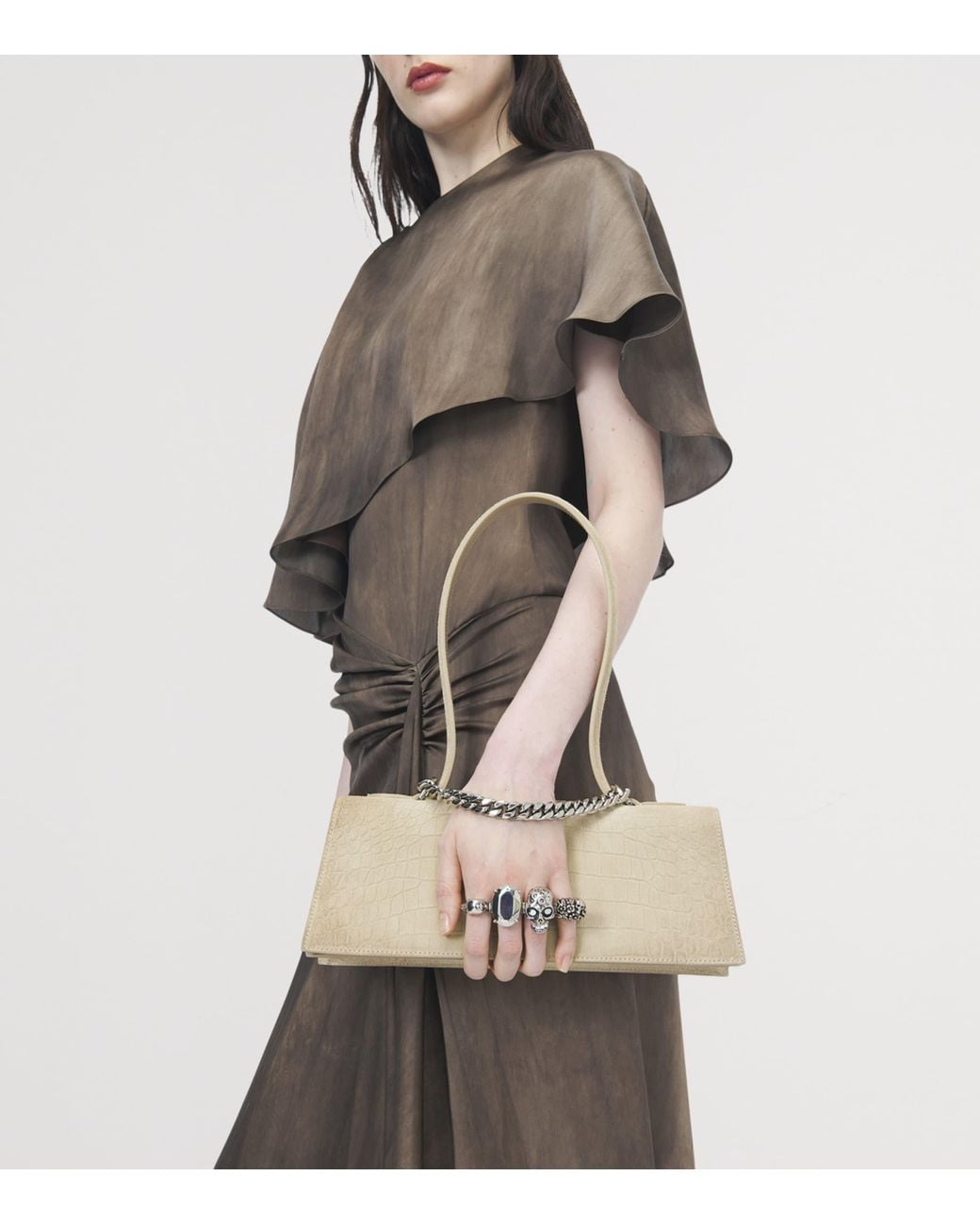 McQueen Natural Leather Jewelled Top-Handle Bag