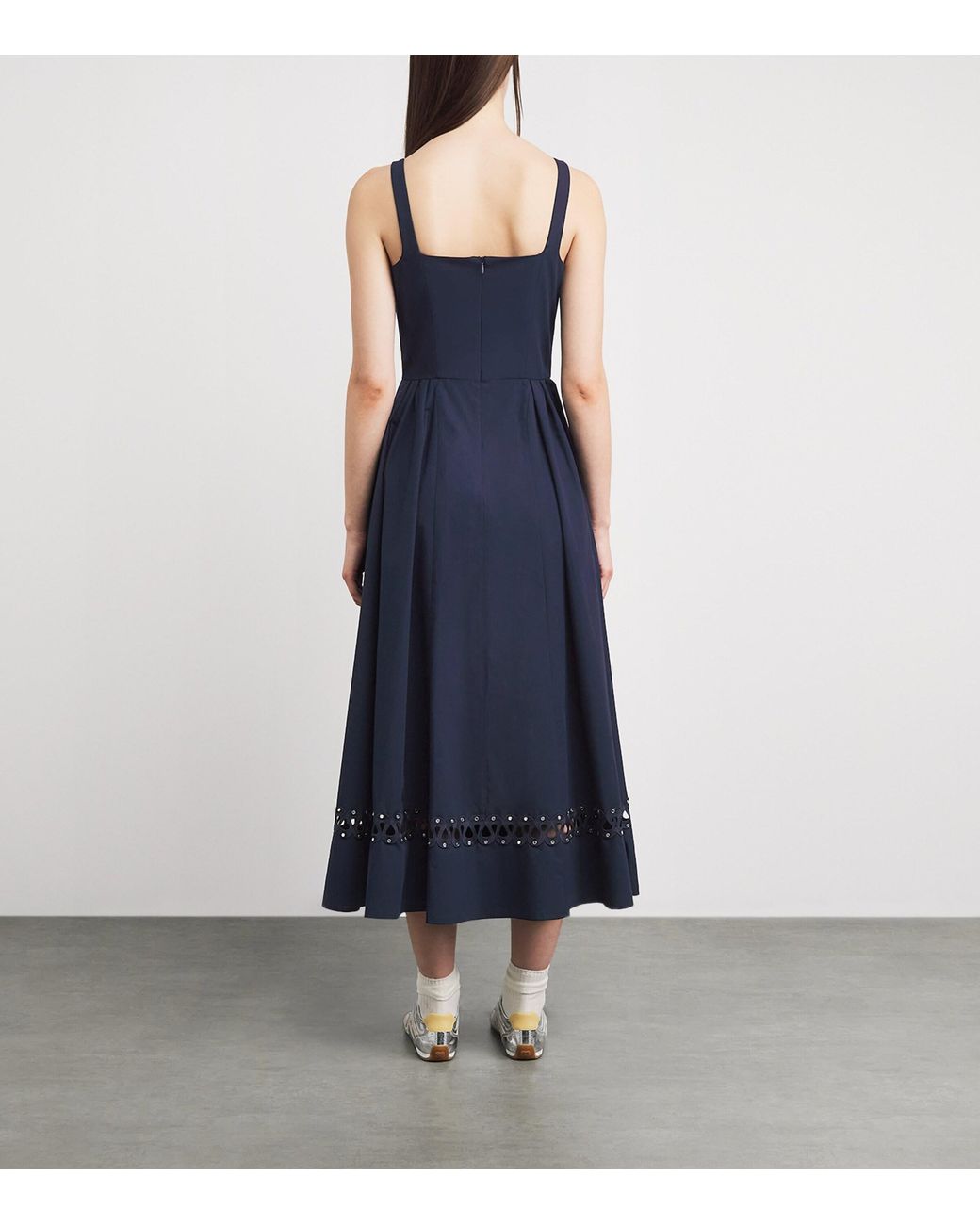 Maje Blue Poplin Embroidered Midi Dress