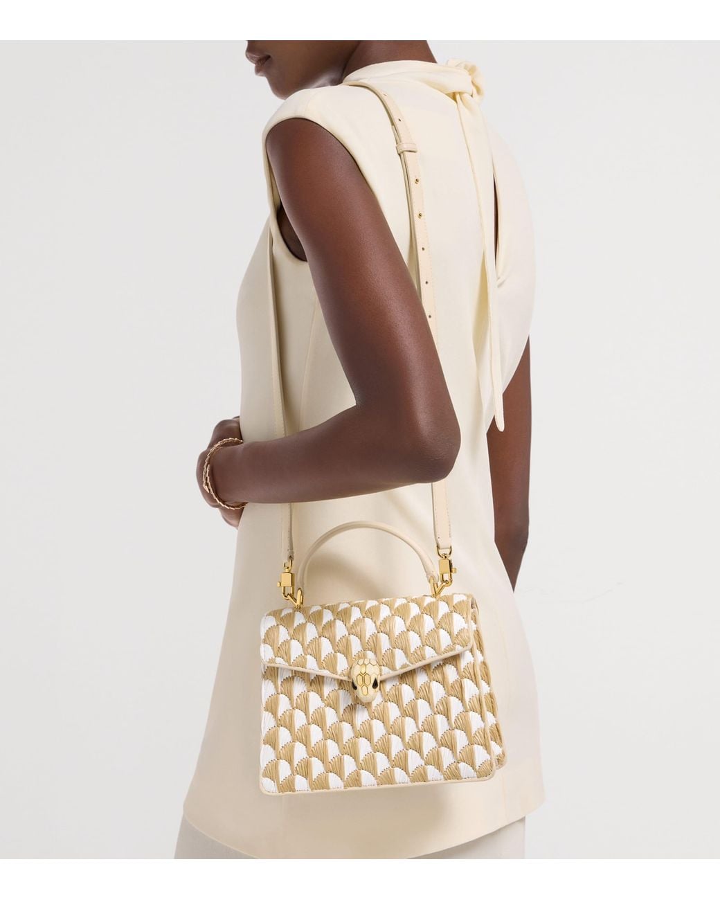 BVLGARI Metallic Medium Raffia Serpenti Forever Top-Handle Bag