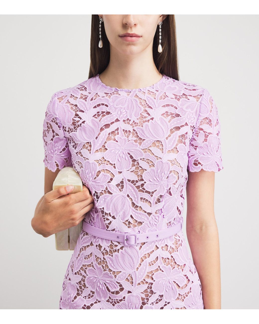 Self-Portrait Purple Lace Belted Midi Dress