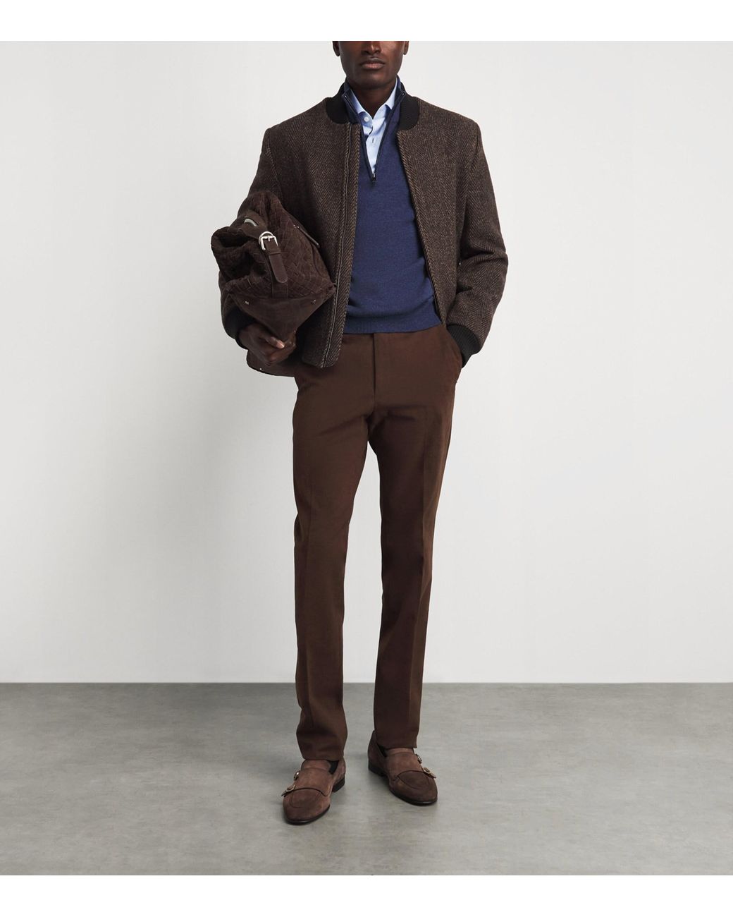 Corneliani Blue Virgin Wool-Cashmere Quarter-Zip Sweater for men