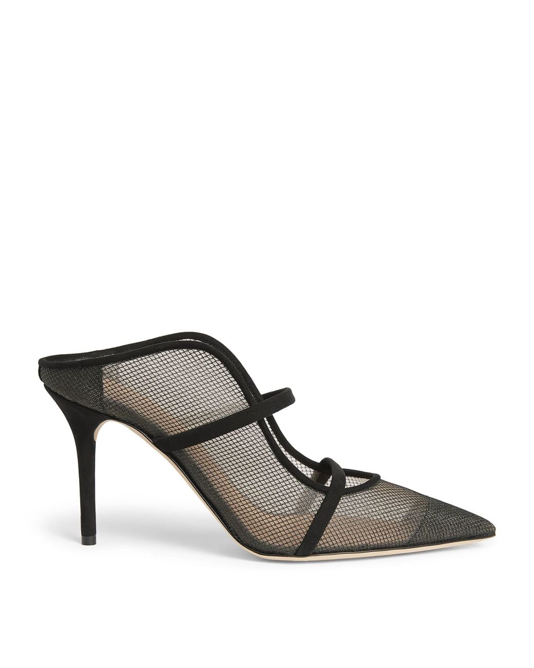 Malone Souliers Gray Embellished Mesh Maureen Arc Heeled Mules 85