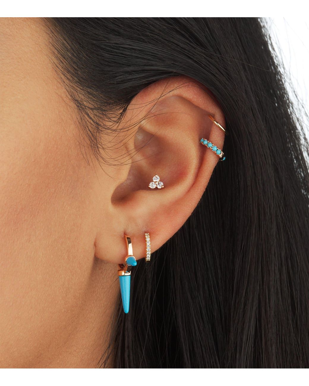 Maria Tash White Diamond Trinity Threaded Stud Earring