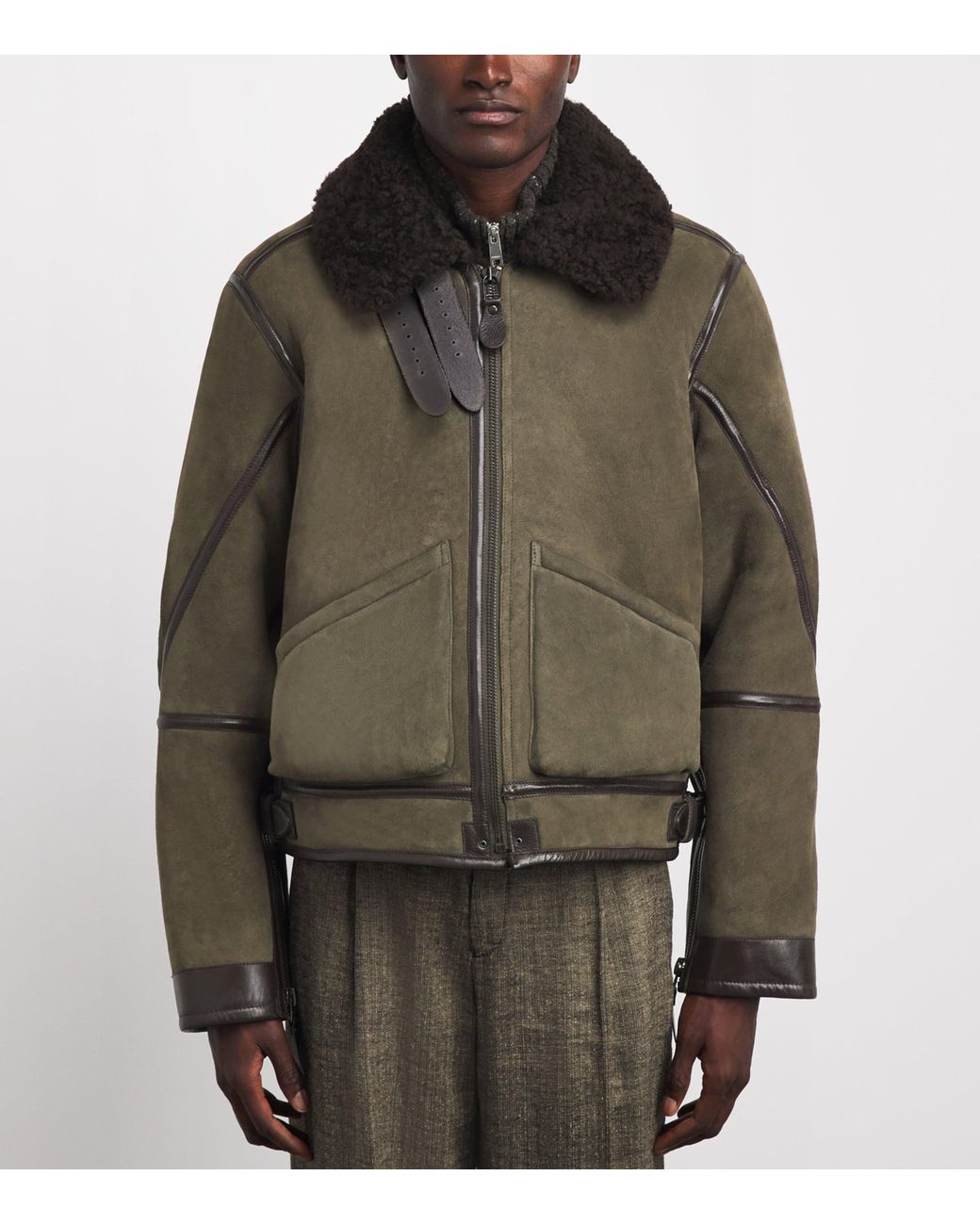 Polo Ralph Lauren Green Shearling Flight Jacket for men